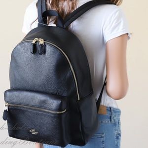 COACH Leather Navy Blue Backpack